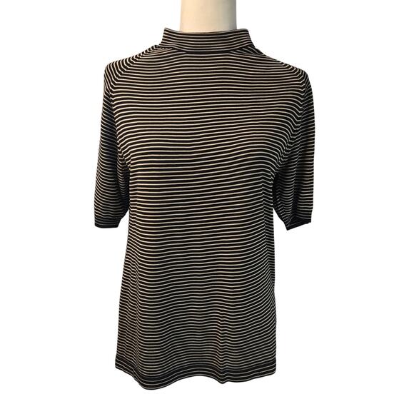 Unbranded Tops - 100% Silk Womens Striped Top Black Tan Elegant Blouse Soft Drape Sz Small